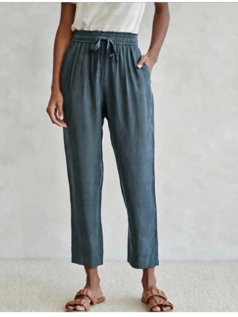 Jenni Kayne Rio Trouser Gray Green Drawstring Pull-On Pants Size Small